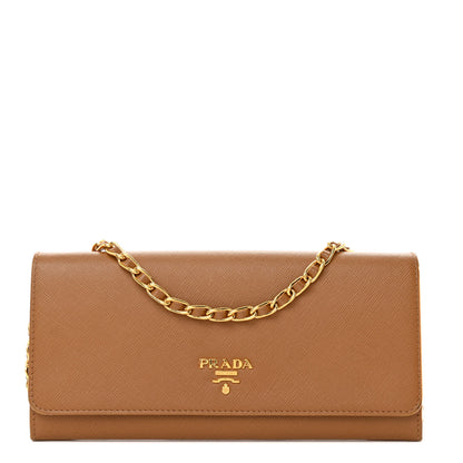 Prada Saffiano Metal Oro Chain Wallet Caramel 1 of 10