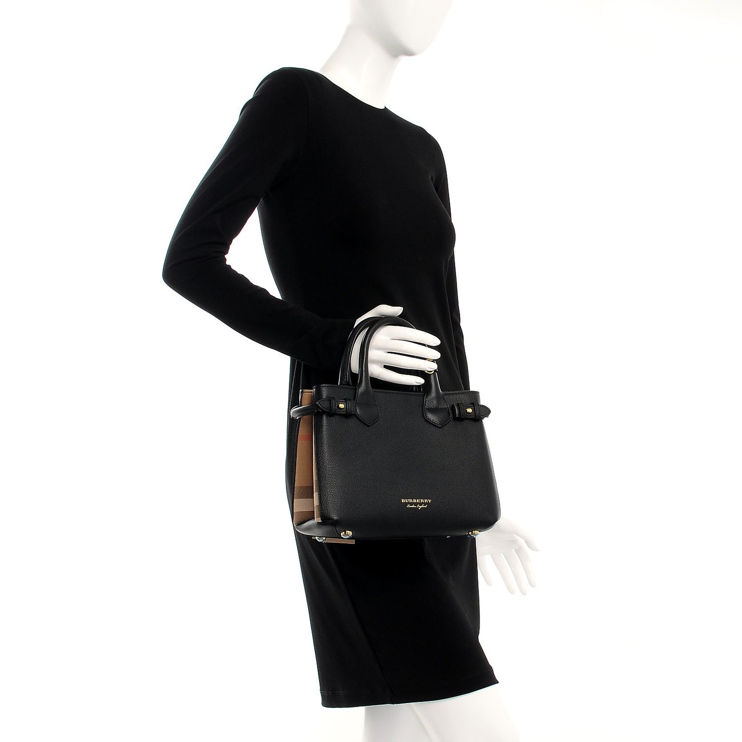 Derby Calfskin House Check Small Banner Tote Black