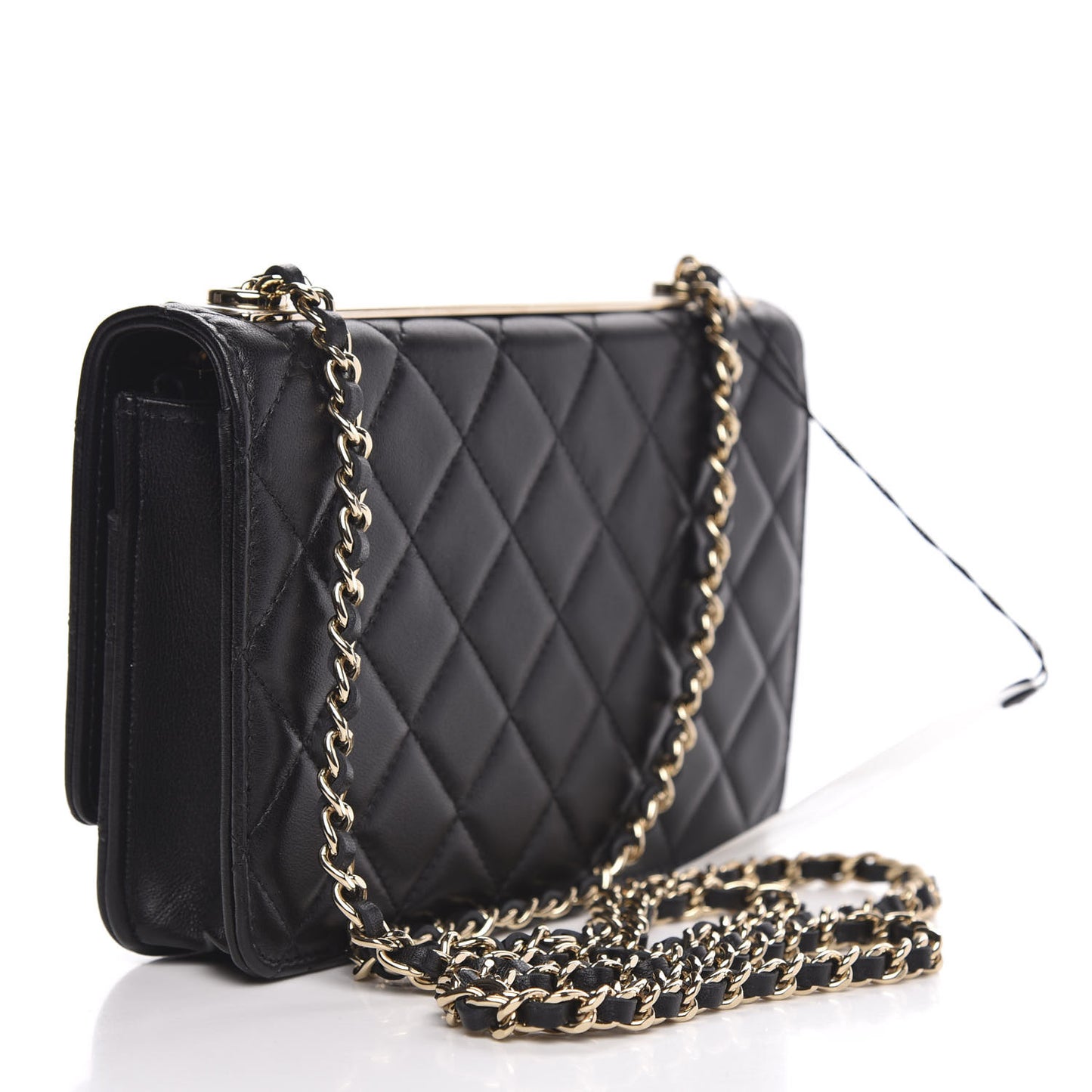 Lambskin Quilted Trendy CC Wallet On Chain WOC Black