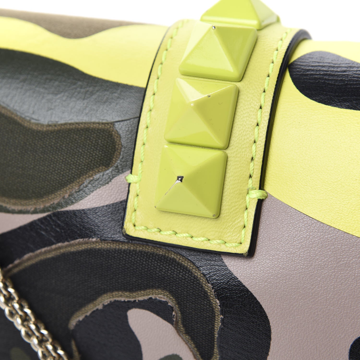 Valentino Garavani Nappa Canvas Camouflage Medium Glam Lock Rockstud Flap Fluo Yellow 10 of 14