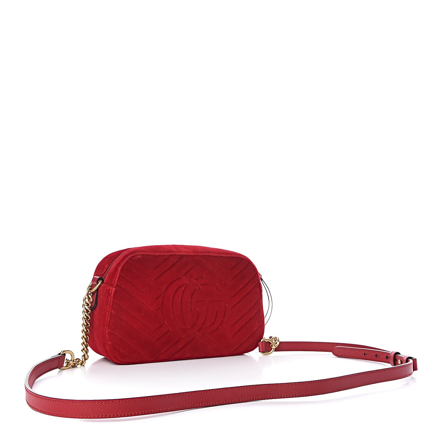 Gucci Velvet Matelasse Small GG Marmont Chain Shoulder Bag Hibiscus Red 3 of 10