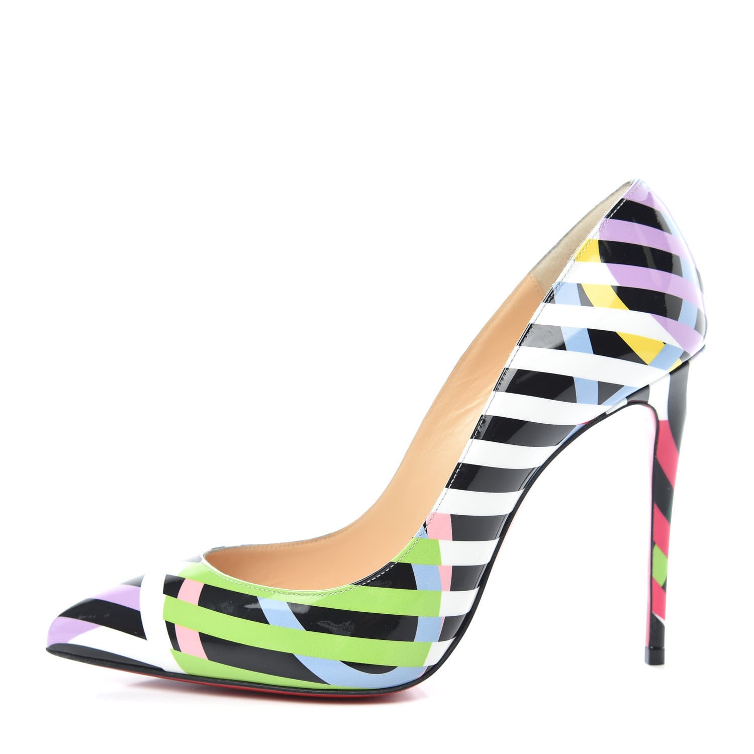 Christian Louboutin Patent Cinestripes Pigalle Follies 100 Pumps 37.5 Multi 1 of 8