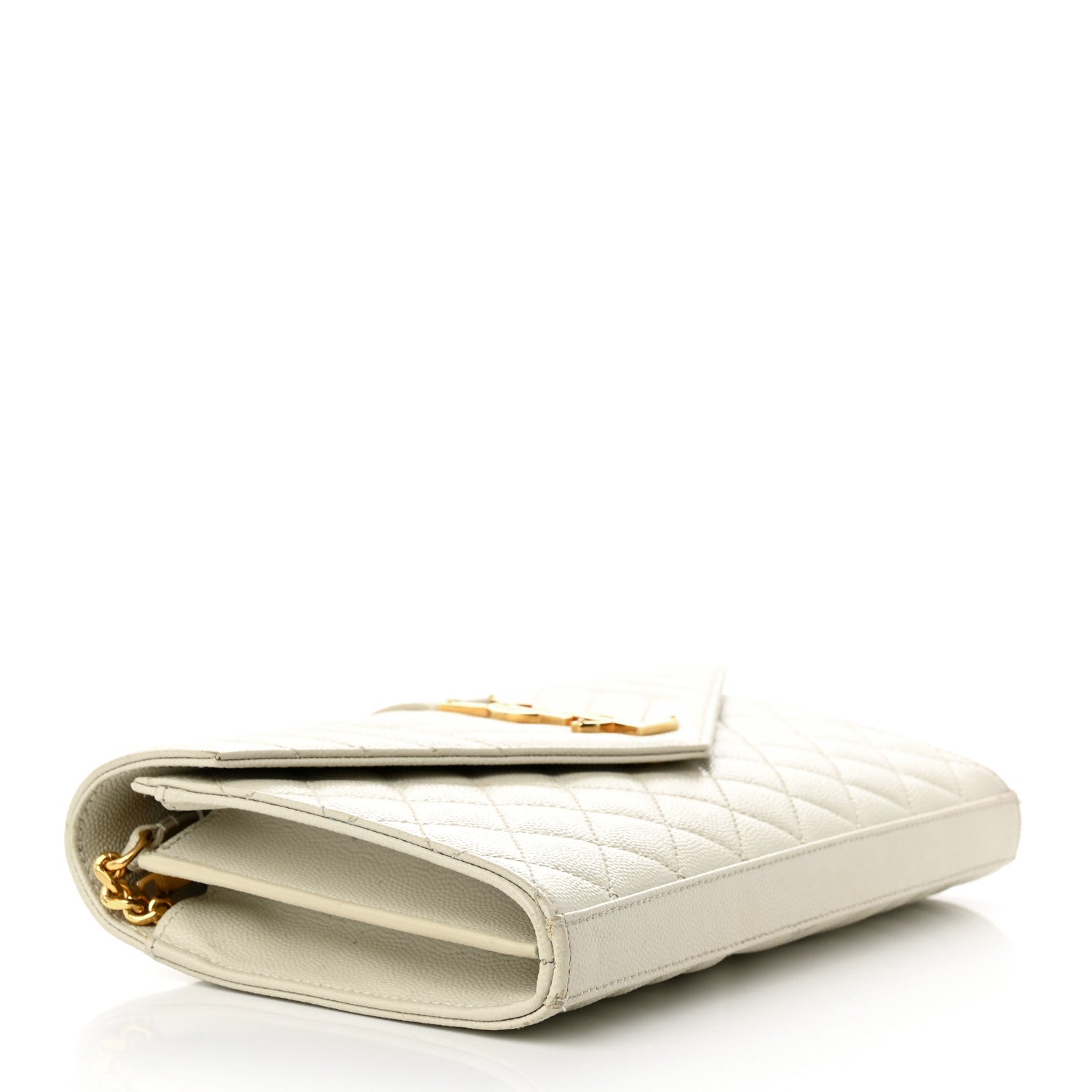 Saint Laurent Grain De Poudre Mixed Matelasse Triquilt Monogram Chain Wallet Blanc Vintage 4 of 15