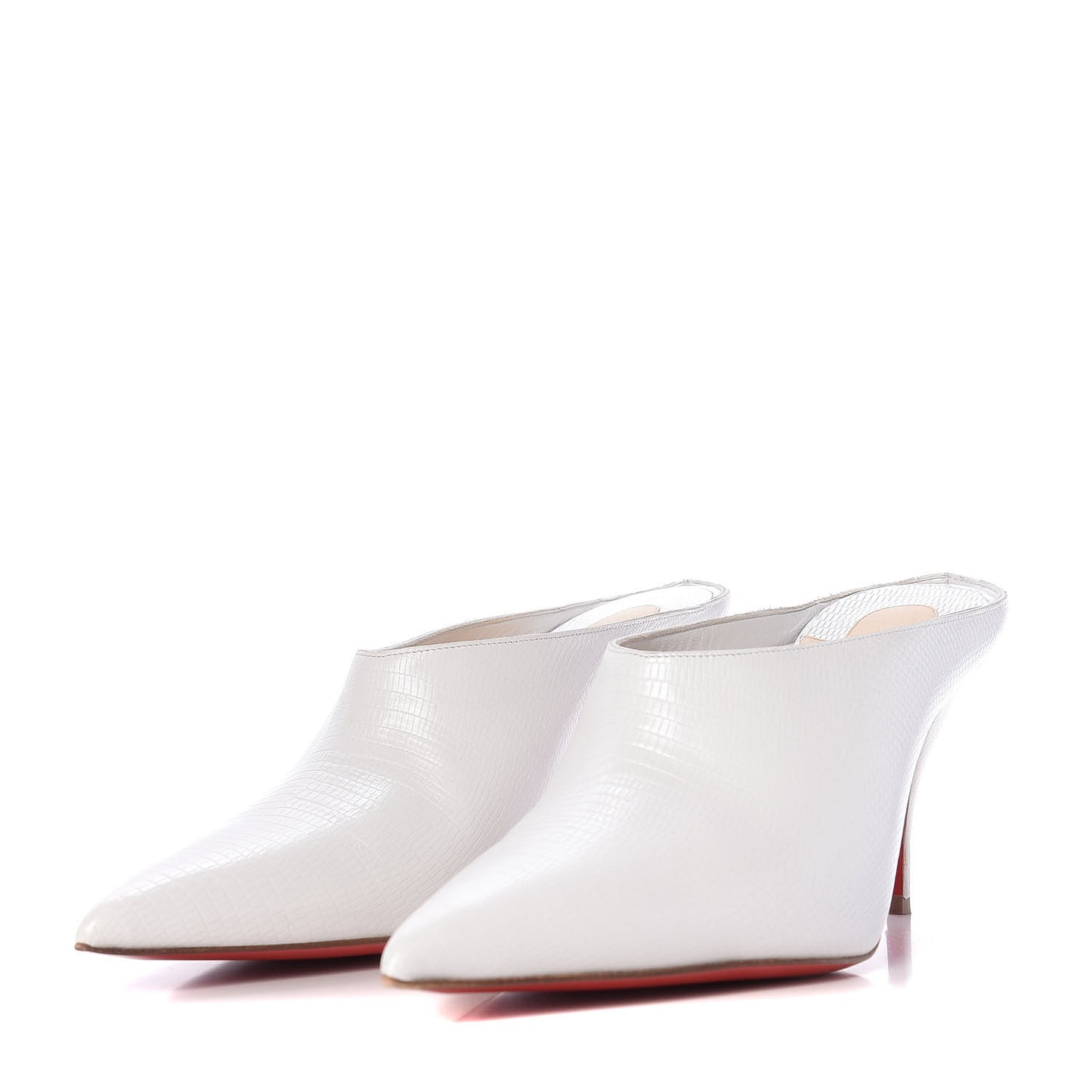 Calfskin Lizard Embossed Quart 80 Mules 40.5 White
