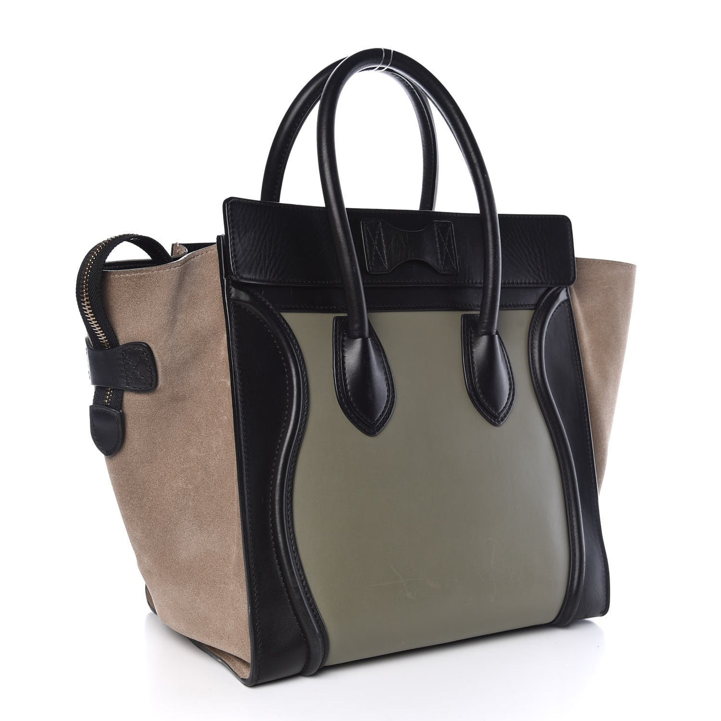 Satin Calfskin Suede Mini Tri-Color Luggage Almond