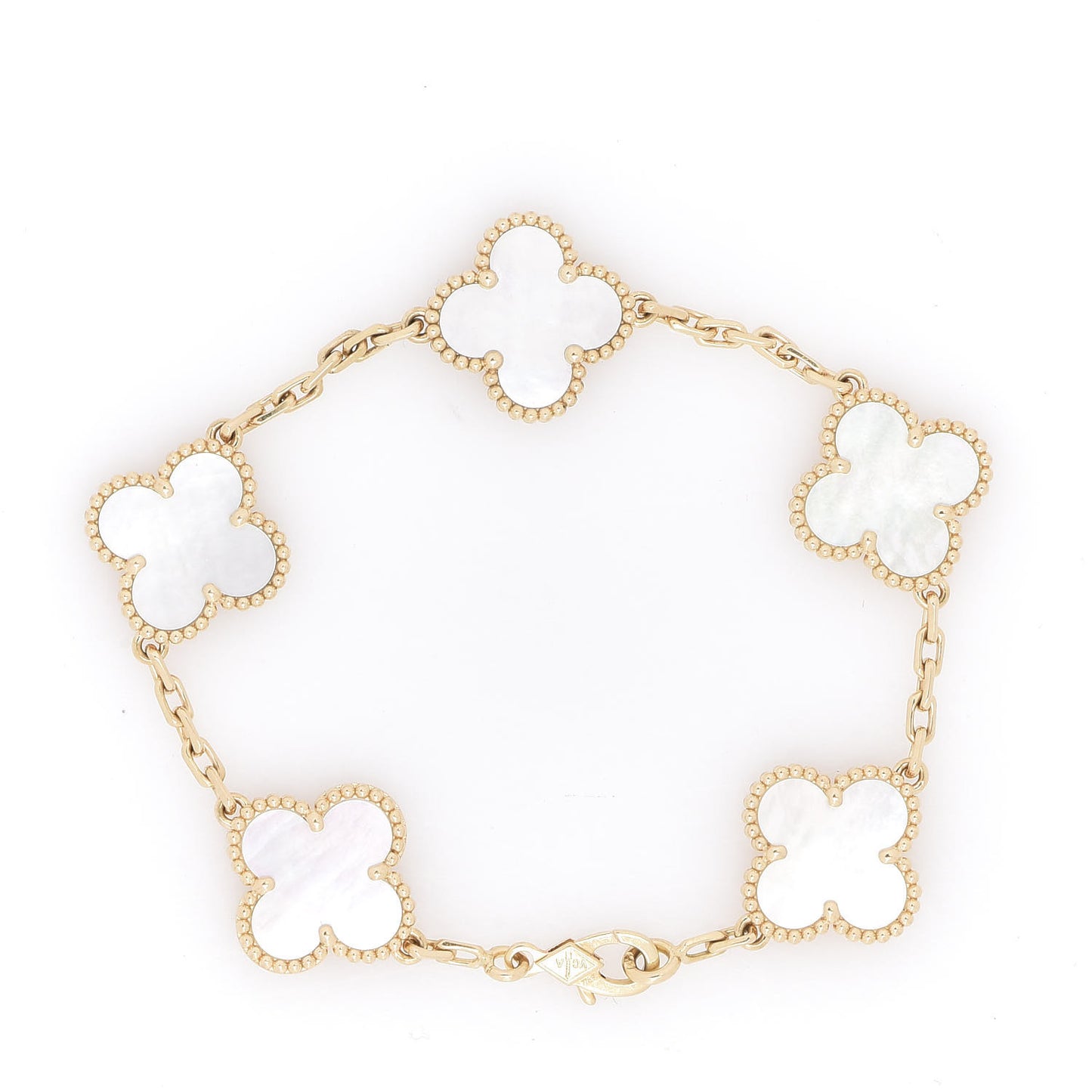 18K Yellow Gold Mother of Pearl 5 Motifs Vintage Alhambra Bracelet