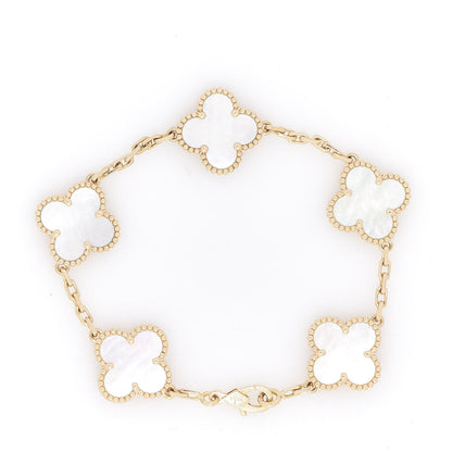 Van Cleef & Arpels 18K Yellow Gold Mother of Pearl 5 Motifs Vintage Alhambra Bracelet 3 of 7
