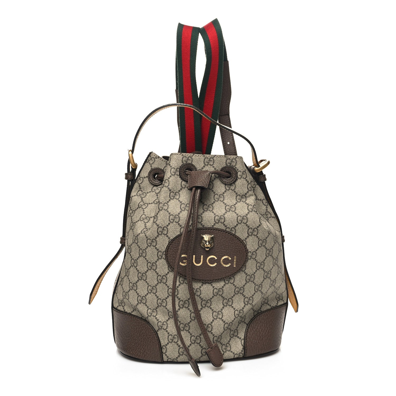 Gucci GG Supreme Monogram Neo Vintage Drawstring Bucket Backpack Beige New Acero Crop 1 of 11