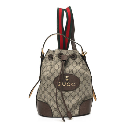 Gucci GG Supreme Monogram Neo Vintage Drawstring Bucket Backpack Beige New Acero Crop 1 of 11