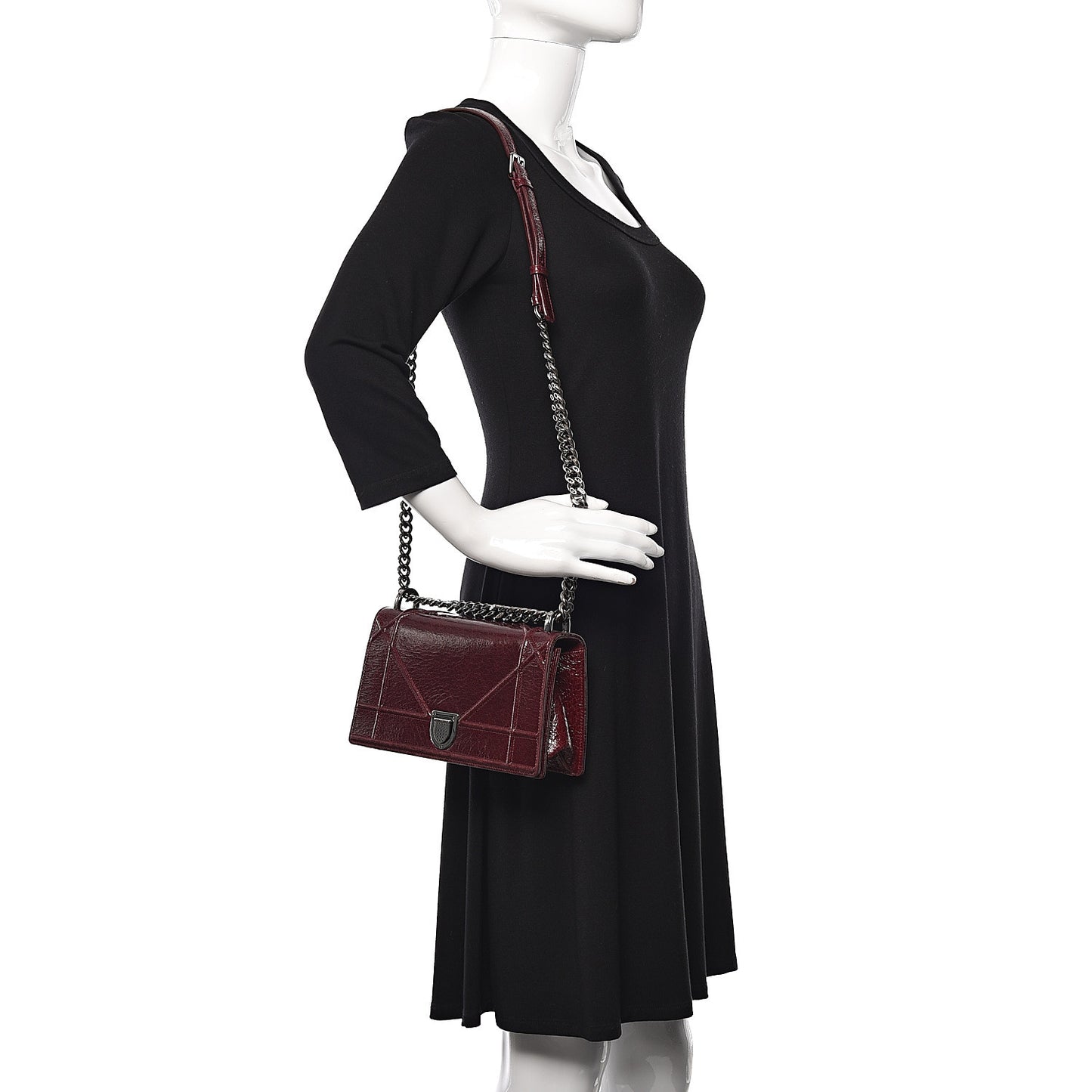 Crackled Deerskin Small Diorama Flap Bag Burgundy