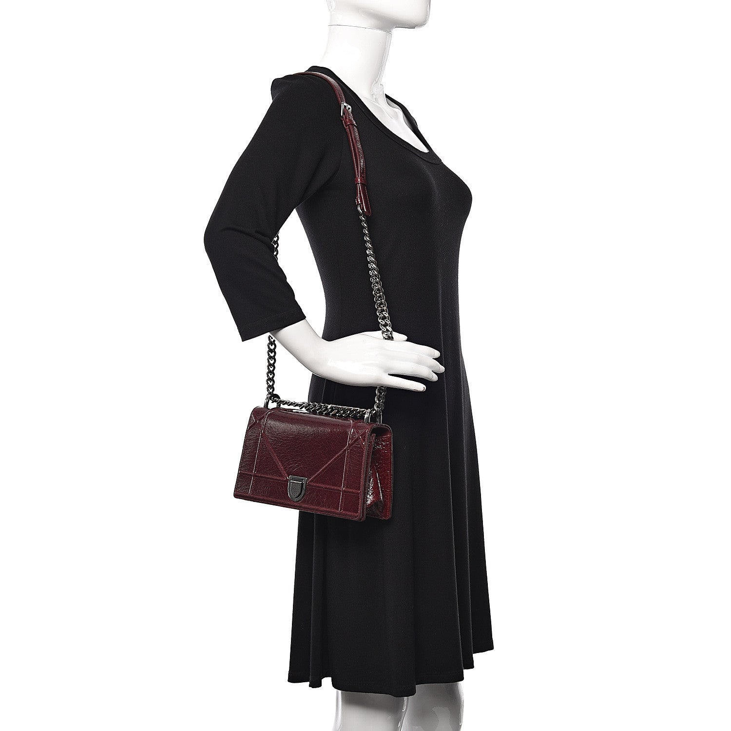 Christian Dior Crackled Deerskin Small Diorama Flap Bag Burgundy 2 of 15