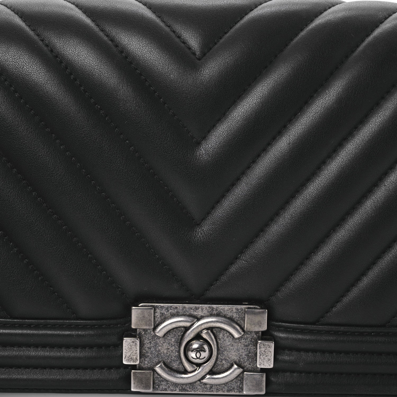 Chanel Calfskin Chevron Quilted Medium Boy Flap Black 8 of 14