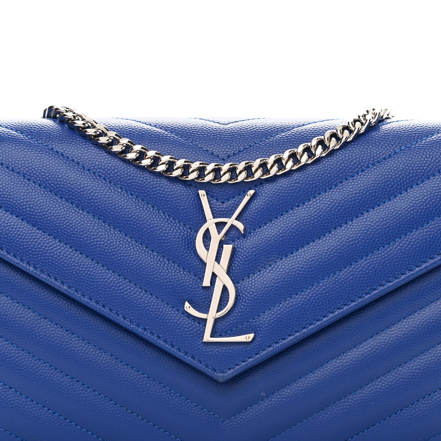 Grain De Poudre Matelasse Chevron Monogram Chain Wallet Blue Majorelle