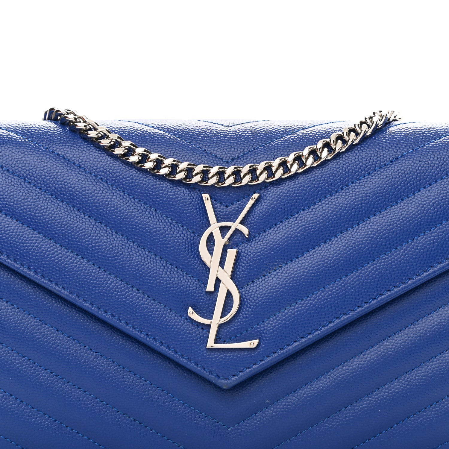 Saint Laurent Grain De Poudre Matelasse Chevron Monogram Chain Wallet Blue Majorelle 7 of 9