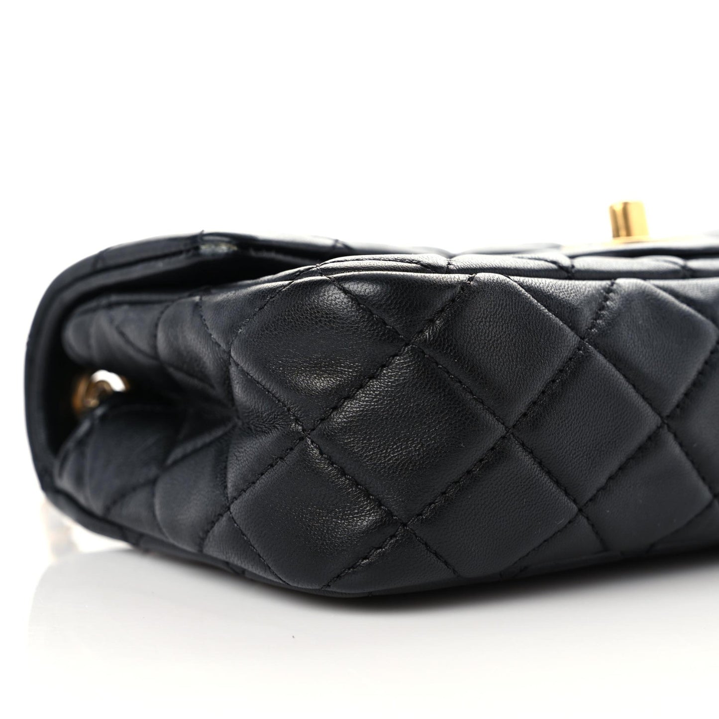 Lambskin Quilted Mini Rectangular Pearl Crush Flap Black