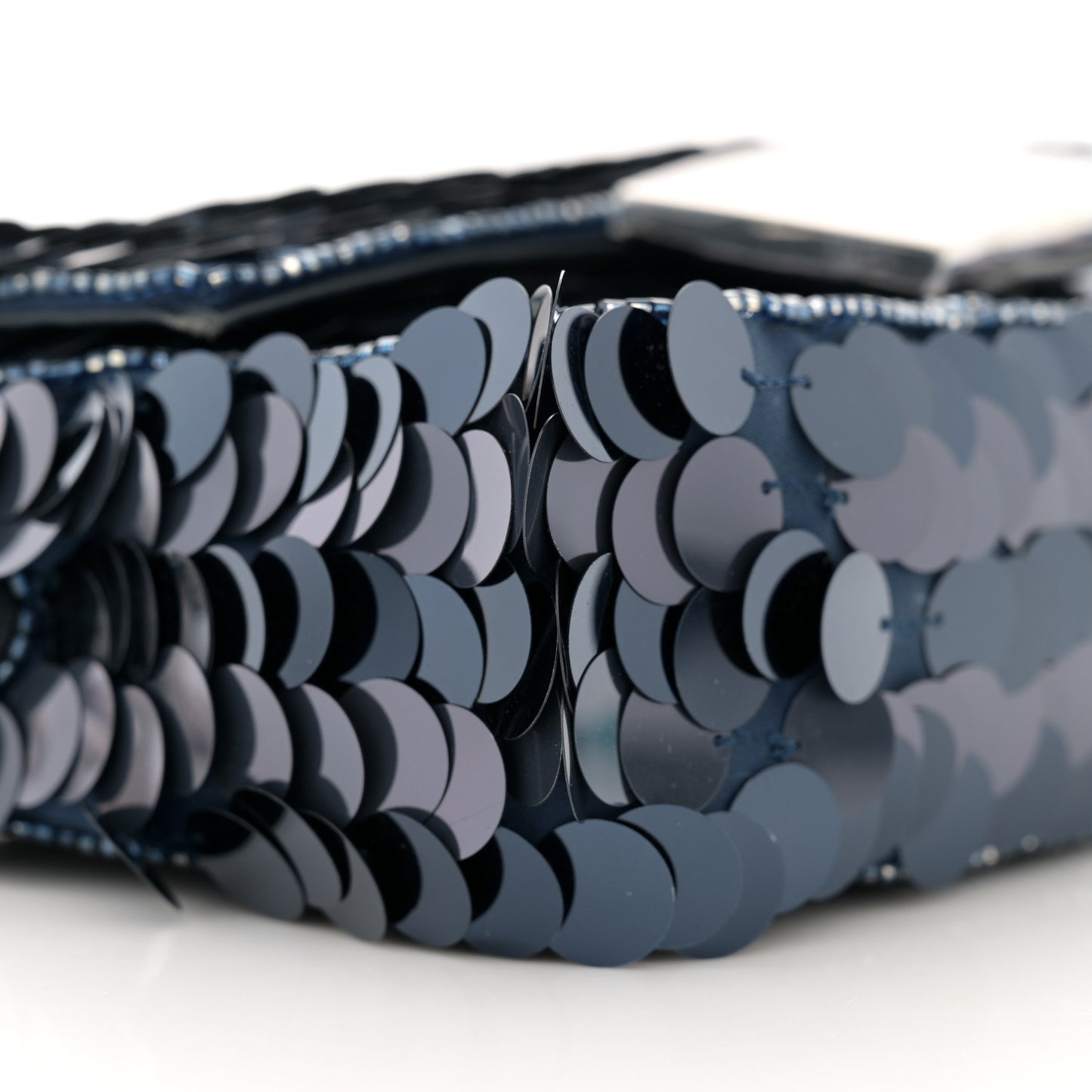 Sequin Paillettes Vitello Grace Striped Mini Baguette Dark Blue Lunai