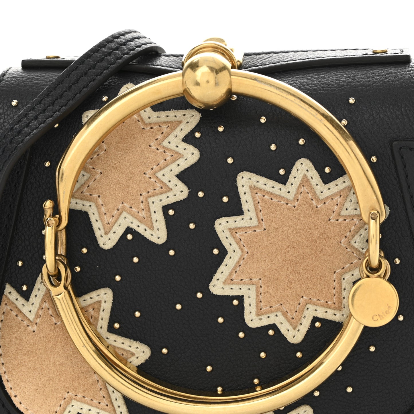 Calfskin Suede Stars Patchwork Studs Small Nile Bracelet Bag Navy Blue