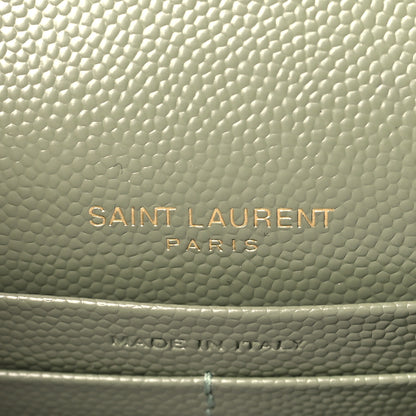 Saint Laurent Grain De Poudre Matelasse Chevron Monogram Envelope Chain Wallet Pistache 6 of 9