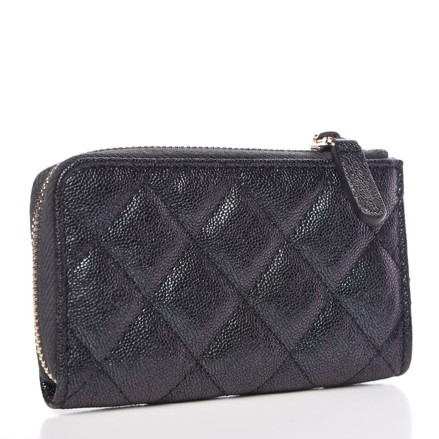 Iridescent Caviar Quilted Zipped Key Holder Case Black