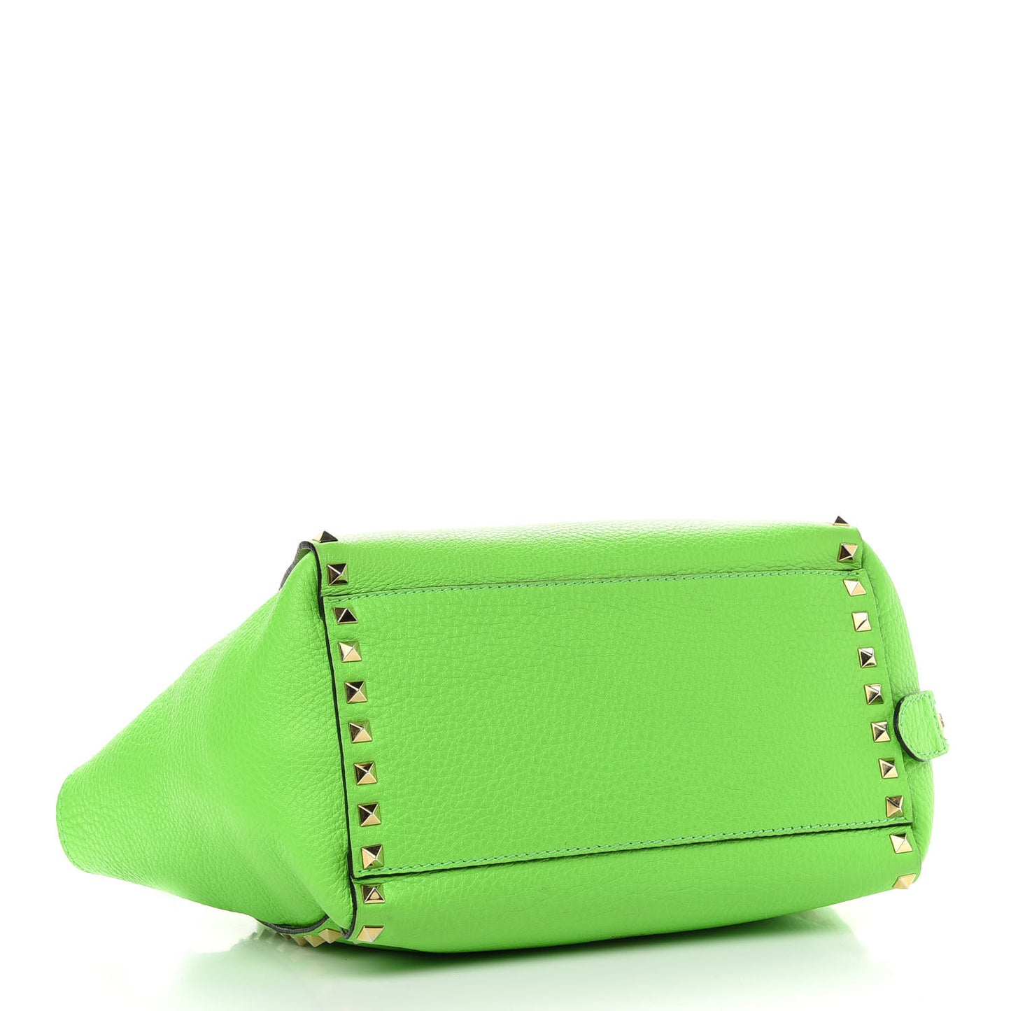 Pebbled Calfskin Small Rockstud Double Handle Tote Green Fluo