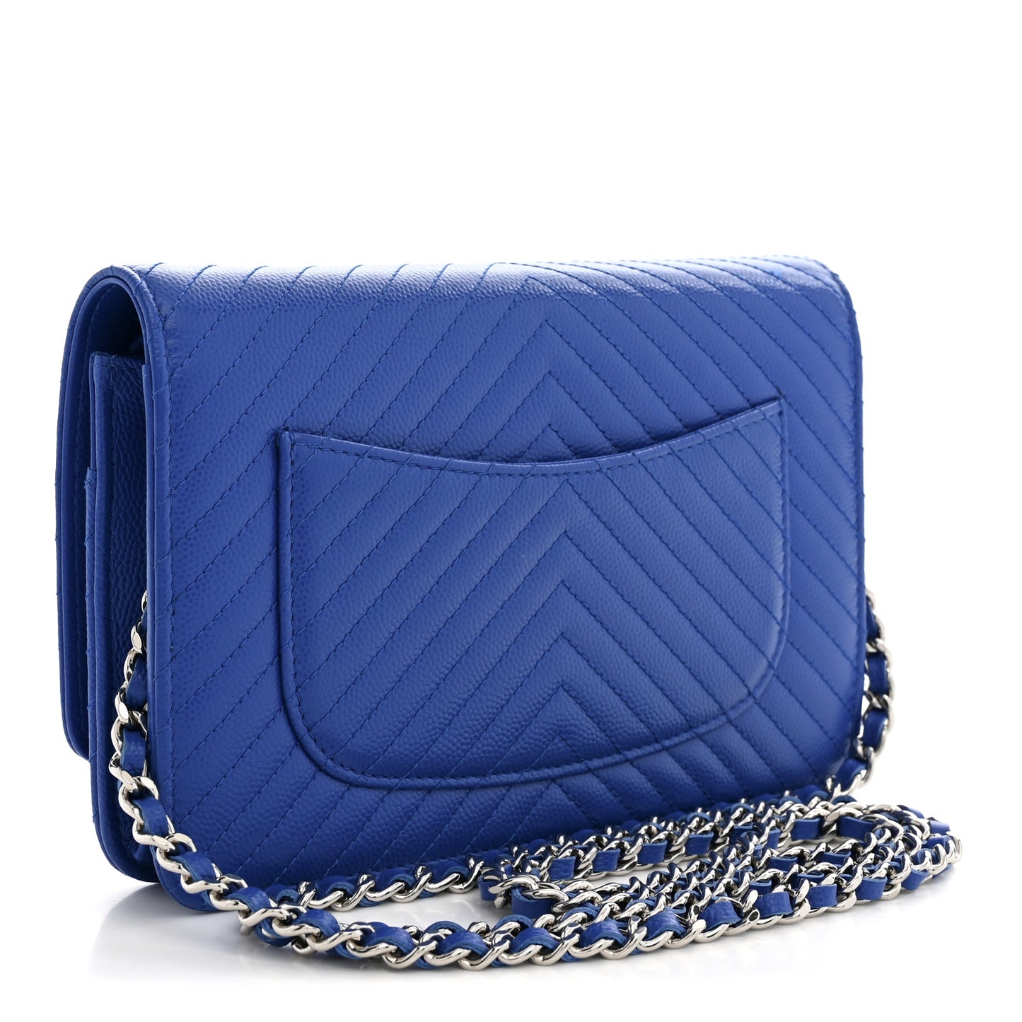Caviar Chevron Quilted Wallet On Chain WOC Blue