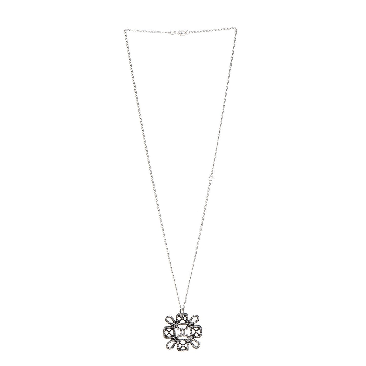 Crystal Strass Cross CC Necklace Silver