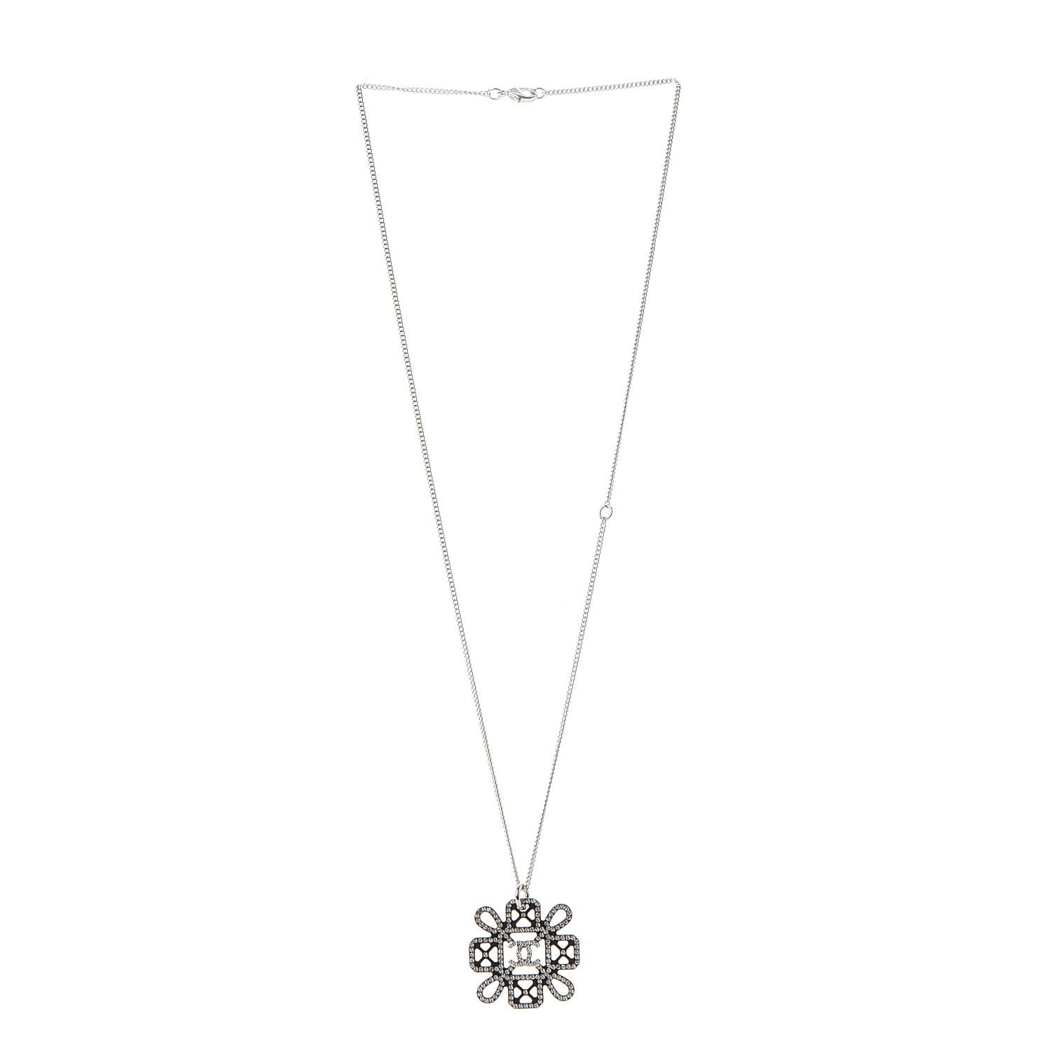 Chanel Crystal Strass Cross CC Necklace Silver 4 of 6