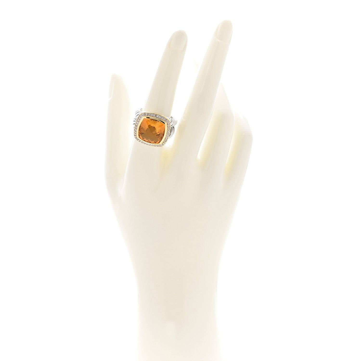 David Yurman Sterling Silver 18K Yellow Gold Diamond Citrine 14mm Albion Ring 57 8 2 of 6
