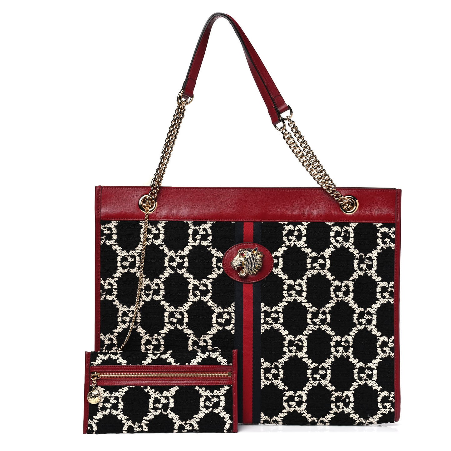 Tweed GG Monogram Large Rajah Chain Tote Romantic Cherry Black White