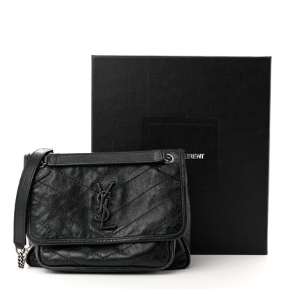 Saint Laurent Crinkled Calfskin Matelasse Monogram Baby Niki Chain Satchel Black 11 of 11