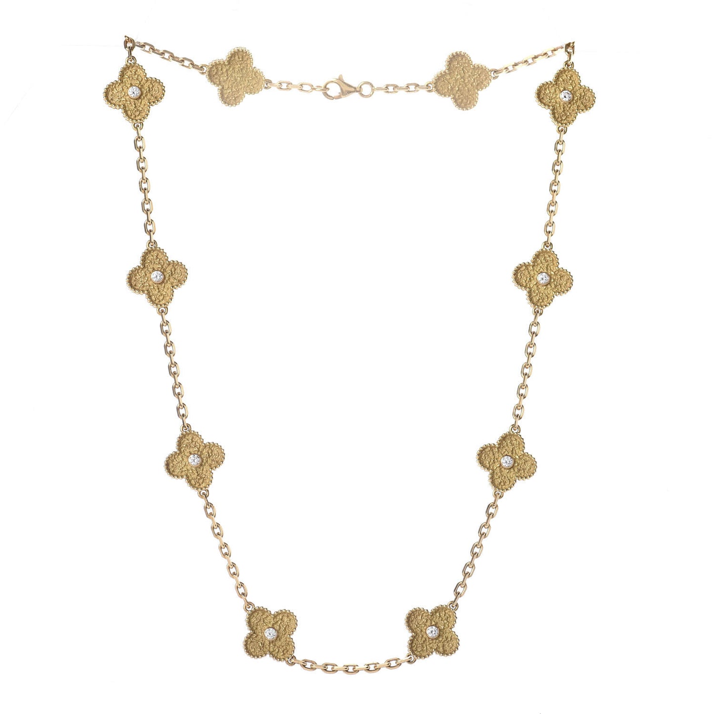 18K Yellow Gold Diamond 10 Motifs Vintage Alhambra Necklace