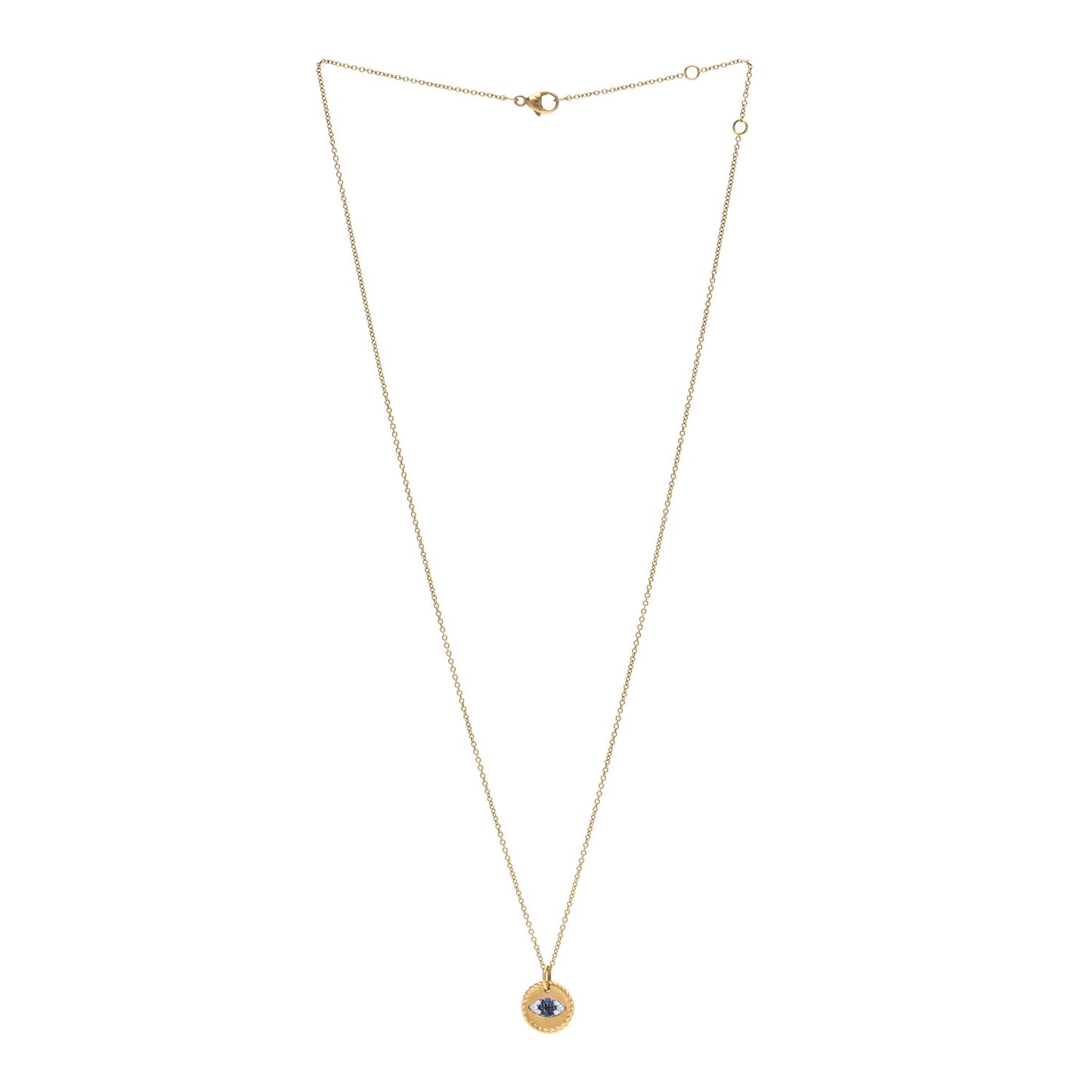 18K Yellow Gold Blue Sapphire Diamond Evil Eye Necklace