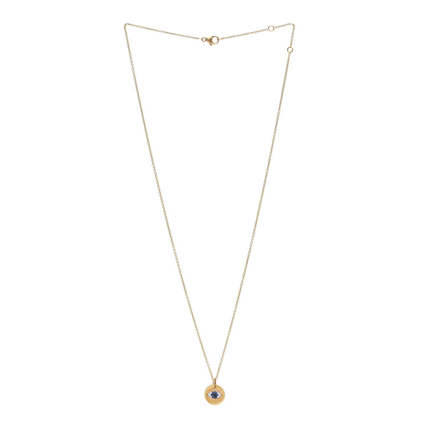 David Yurman 18K Yellow Gold Blue Sapphire Diamond Evil Eye Necklace 3 of 5