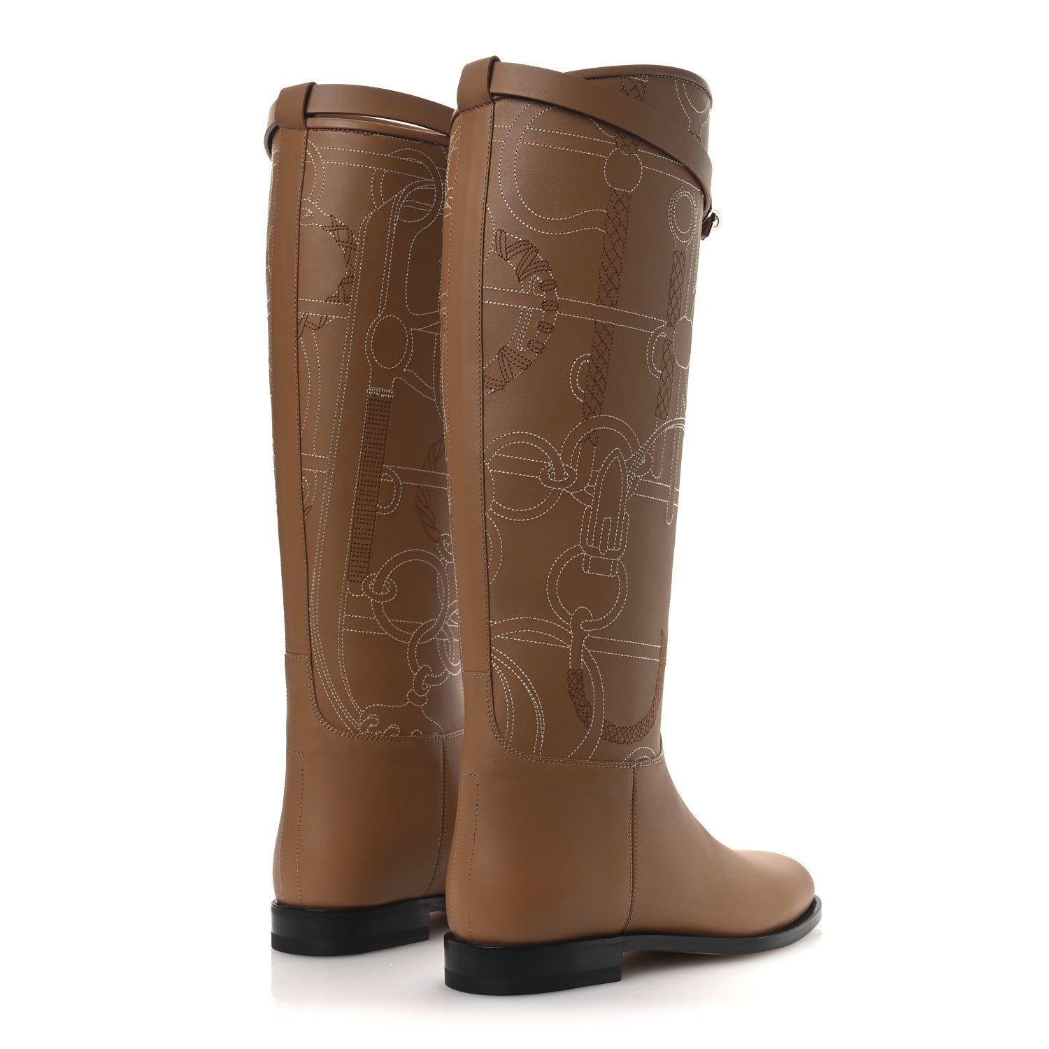Hermes Calfskin Embroidered Kelly Panoplie Equestre Jumping Boots 37 Naturel 5 of 12