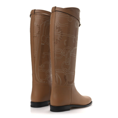 Hermes Calfskin Embroidered Kelly Panoplie Equestre Jumping Boots 37 Naturel 5 of 12