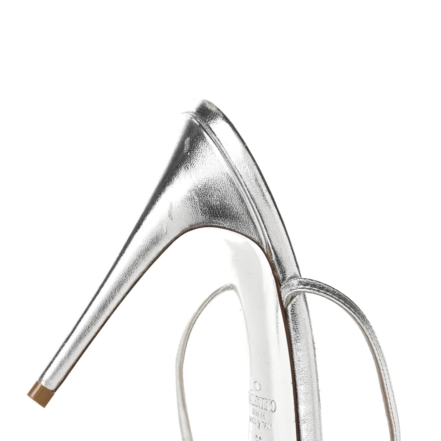 Metallic Calfskin Strappy Ankle Strap Sandals 39 Silver