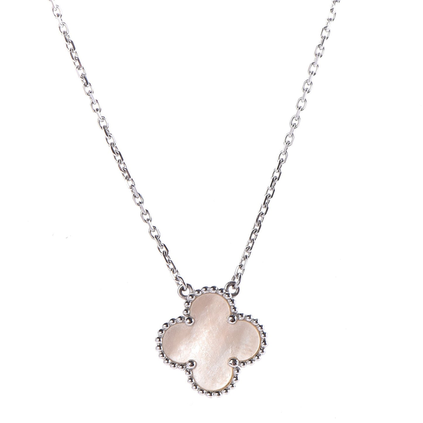 18K White Gold Mother of Pearl Vintage Alhambra Pendant Necklace