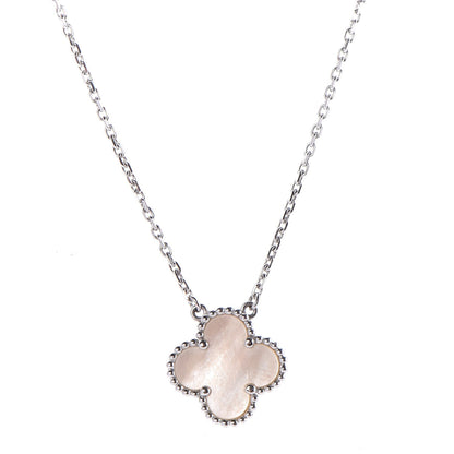 Van Cleef & Arpels 18K White Gold Mother of Pearl Vintage Alhambra Pendant Necklace 1 of 7