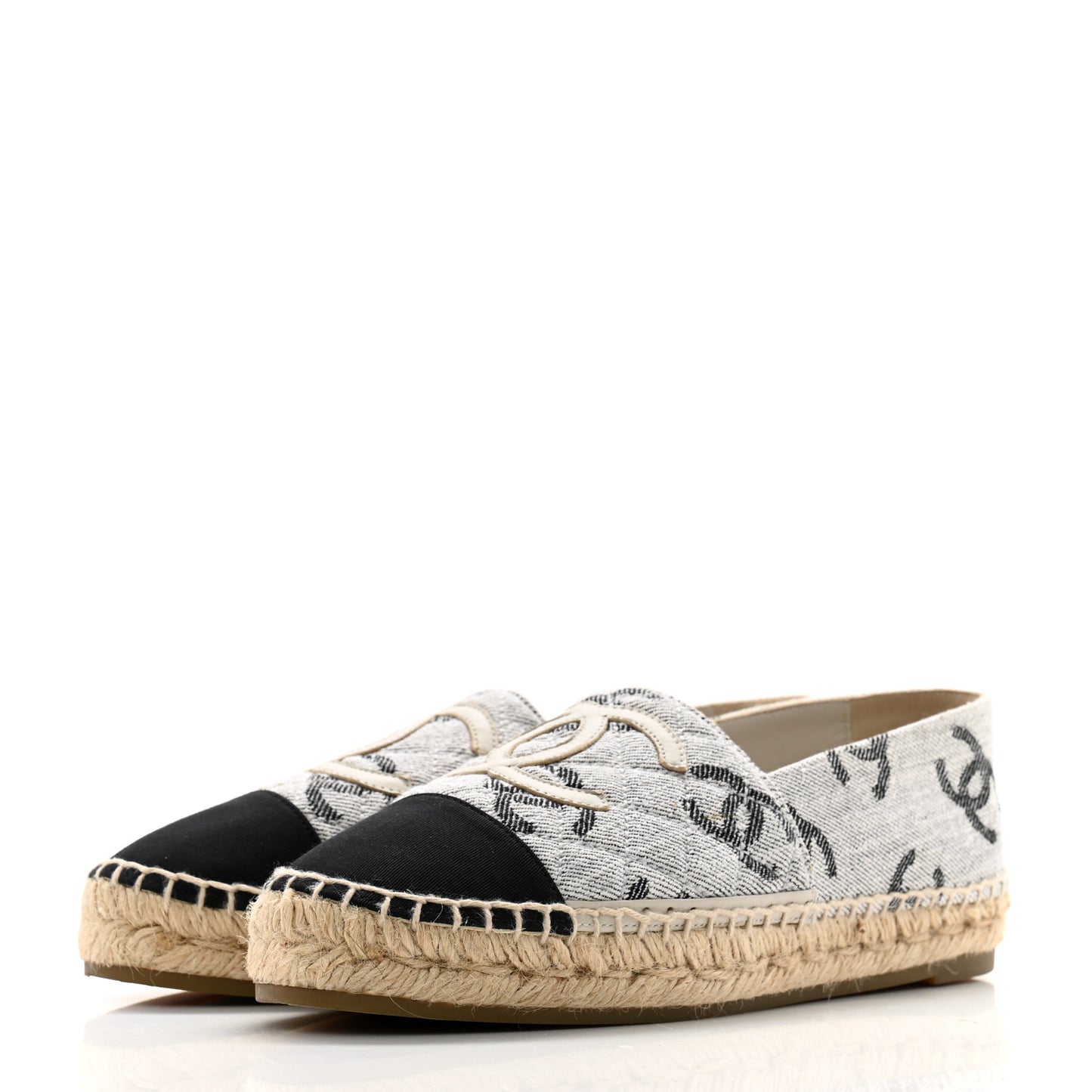 Cotton Jacquard Grosgrain CC Print Espadrilles 38 Grey Black