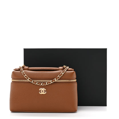 Chanel Grained Calfskin Top Handle Slim Vanity Case With Chain Camel 11 of 11