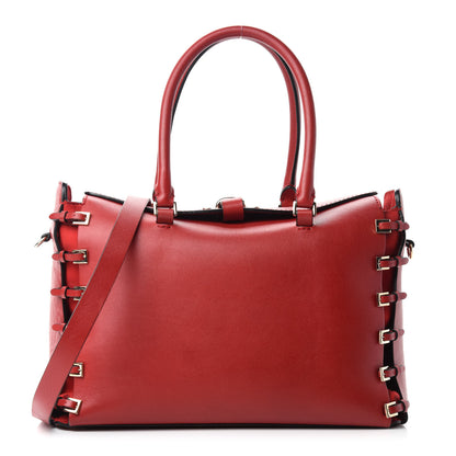 Valentino Garavani Vitello Buckle Trimmed Top Handle Satchel Red 1 of 11