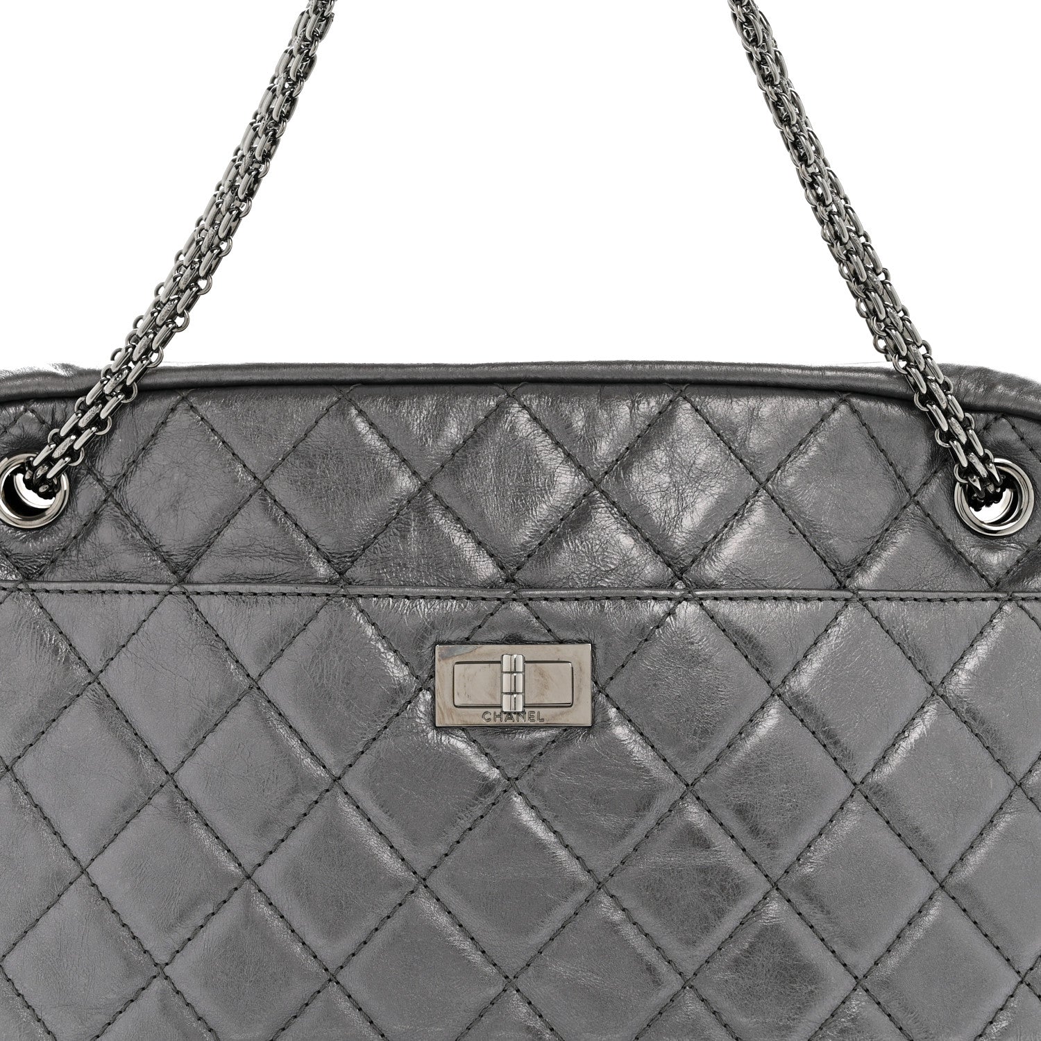 Chanel Metallic Aged Calfskin Quilted Large Reissue Camera Case Silver 8 of 13