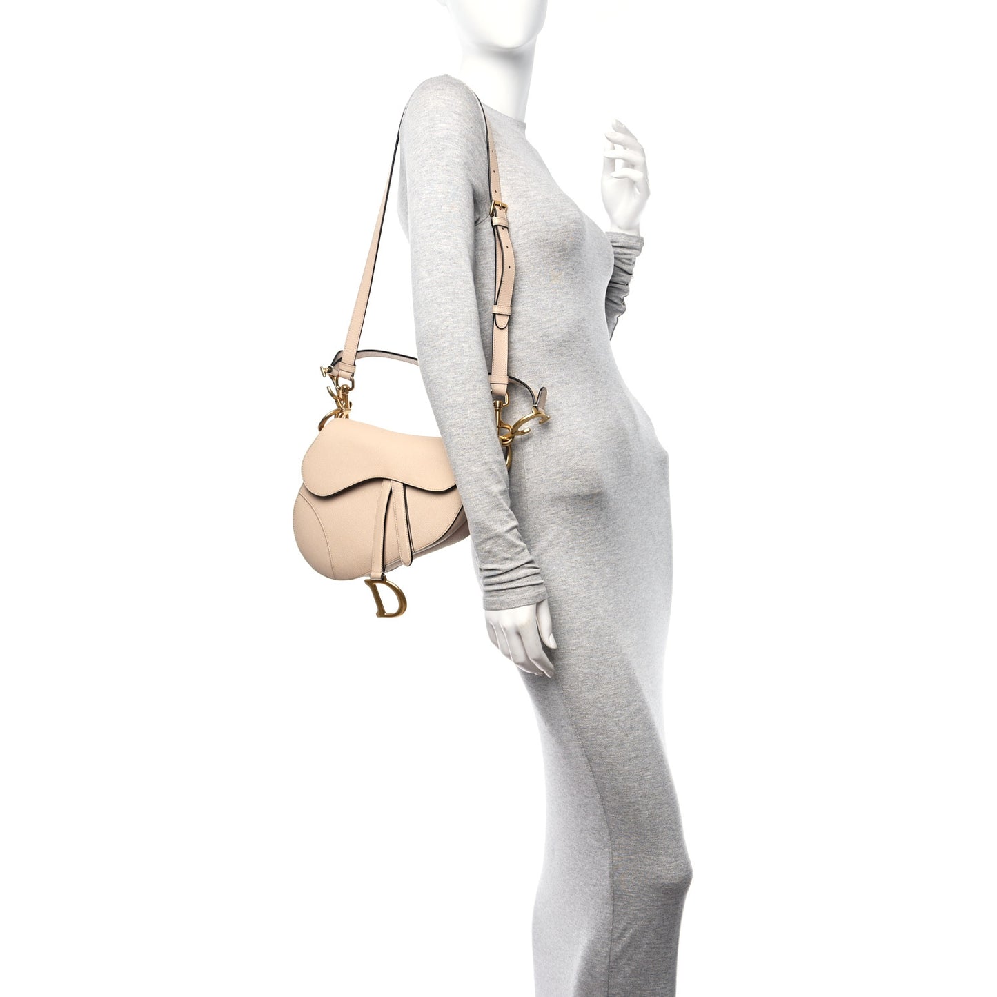 Grained Calfskin Saddle Bag With Strap Beige
