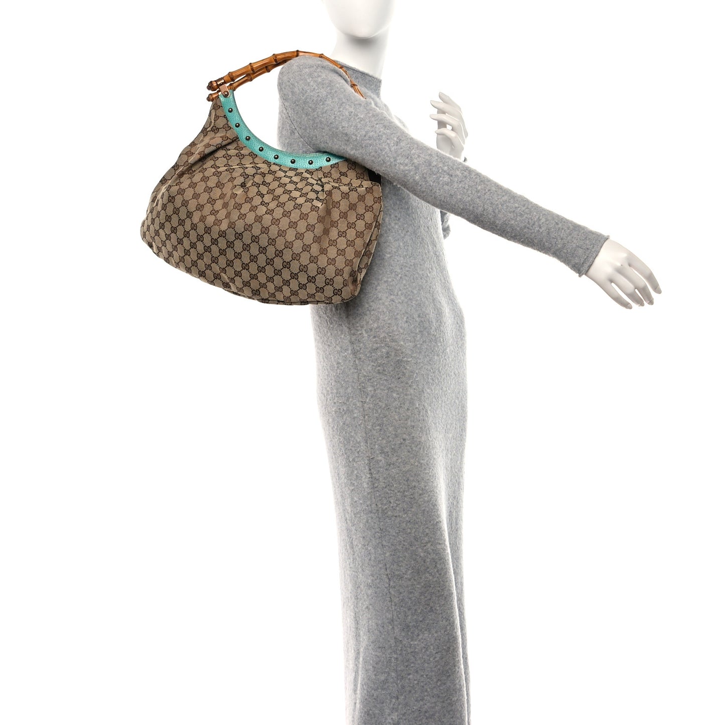 Monogram Bamboo Top Handle Bag Turquoise