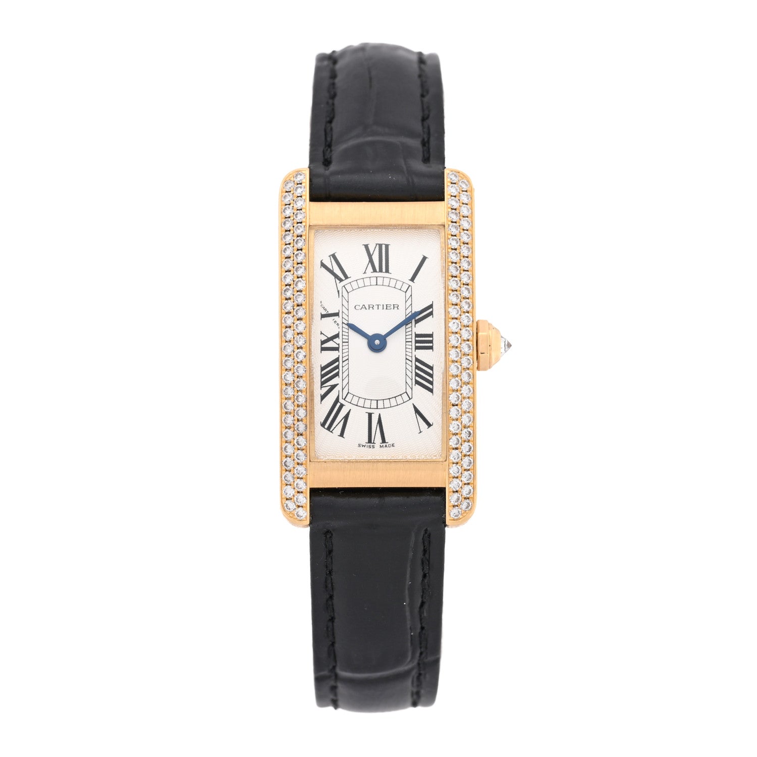 Cartier 18K Pink Gold Alligator Diamond Bezel 19mm Tank Americaine Quartz Watch 1 of 5