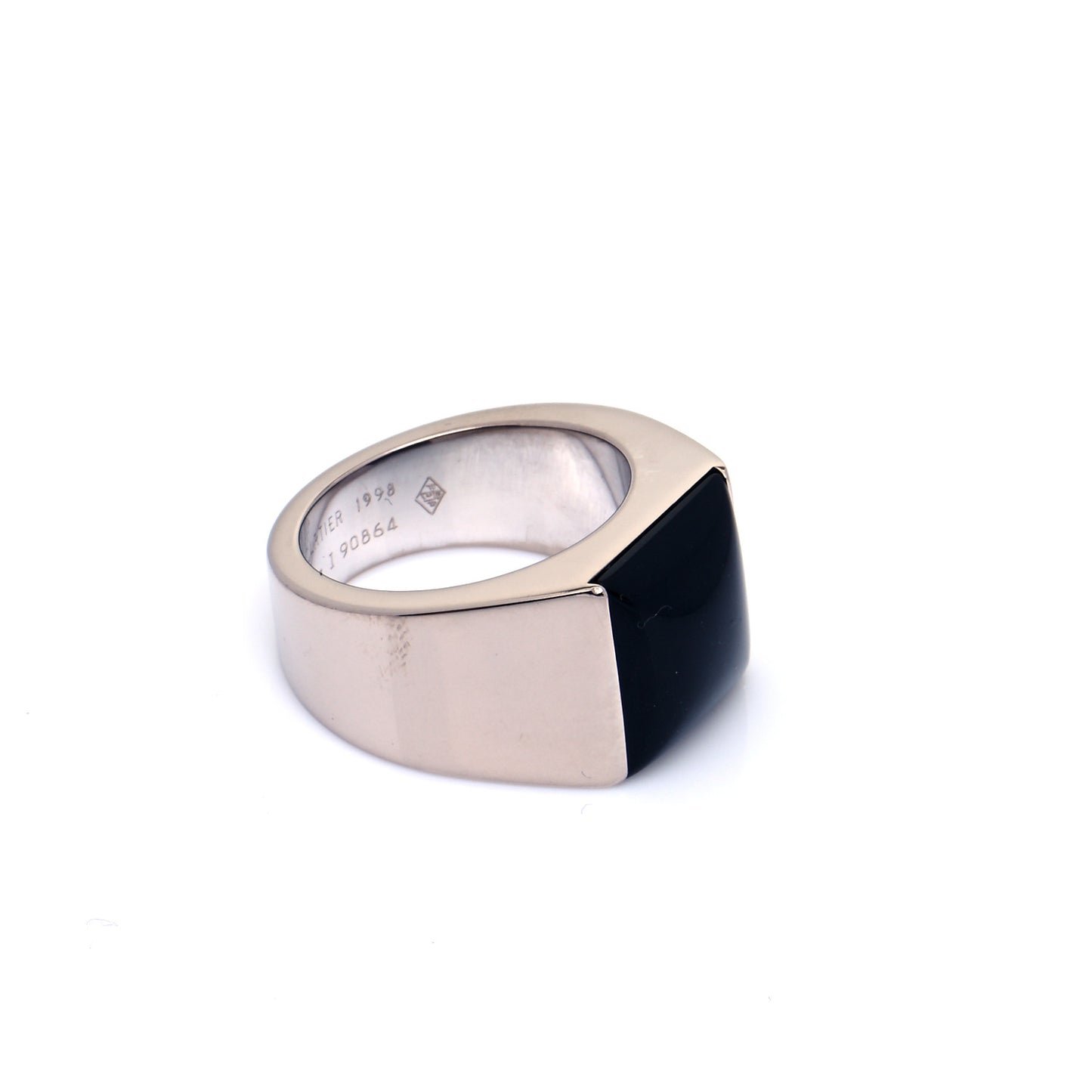 18K White Gold Black Onyx Tank Ring 53 6.5