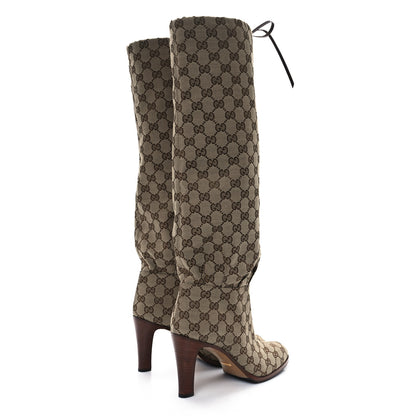Gucci Monogram Malaga Kid Lisa Mid Heel Boots 40 Beige Ebony 4 of 9