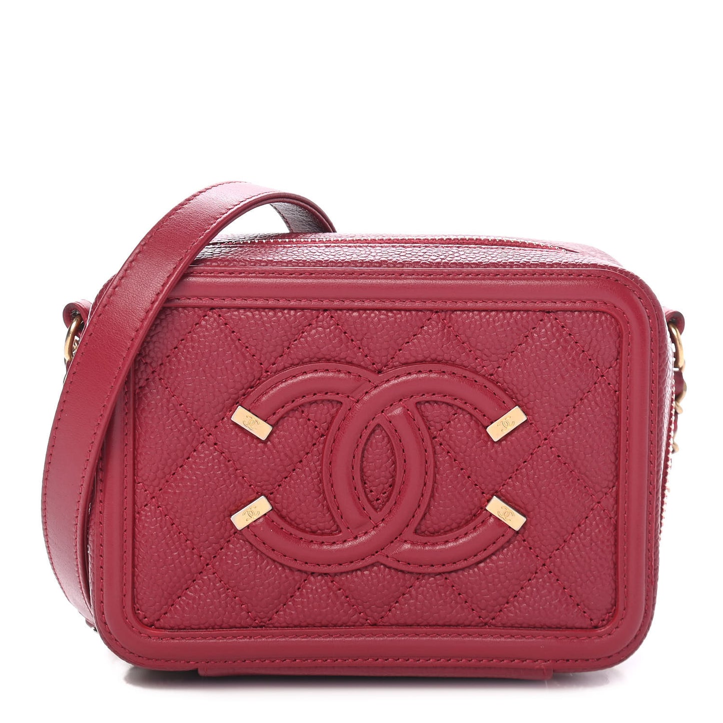 Caviar Quilted Filigree Vanity Clutch With Chain Dark Pink