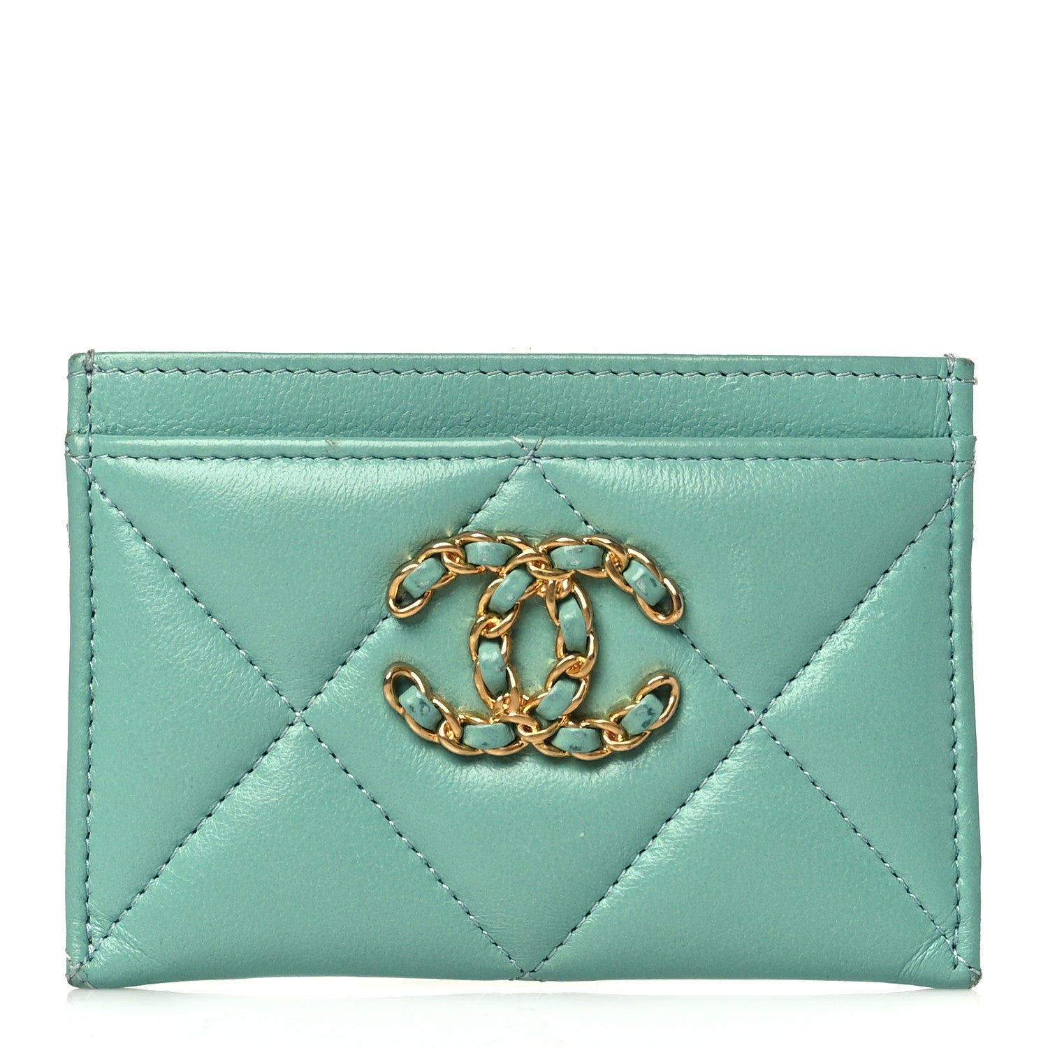 Chanel Lambskin Quilted Chanel 19 Card Holder Green 1 of 10