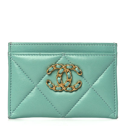 Chanel Lambskin Quilted Chanel 19 Card Holder Green 1 of 10